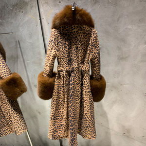 Sonbahar kahverengi deri ceket hakiki koyun DERİ CEKETLER kadın leopar uzun deri mont - Product Image 2