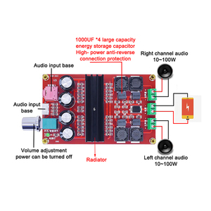 XH-M190 2x100W TPA3116 D2 Digital Dual Channel Audio Amplifier papan UNTUK <span class=keywords><strong>Arduino</strong></span> Module dua modul saluran 100W + 100W 12-24v - Product Image 2