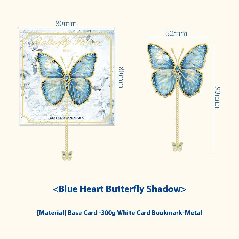 ที่คั่นหนังสือโลหะรูปผีเสื้อชุดดอกไม้ระหว่างผีเสื้อผีเสื้อหัวใจสีน้ำเงิน