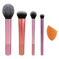 Ensemble de 4 pinceaux de maquillage en boîte avec poils doux dégradés, colorés et éponge pour poudre, blush et nez