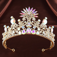 Diadème de Mariée en Or et Saphir, Couronne Baroque en Strass, Ornement de Tête de Reine, Ornement de Cheveux pour Mariage et Bal de Promo, Diadème en Cristal pour la Mariée