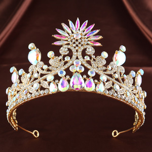 Diadème de Mariée en <span class=keywords><strong>Or</strong></span> et Saphir, Couronne Baroque en Strass, Ornement de Tête de Reine, Ornement de Cheveux pour <span class=keywords><strong>Mariage</strong></span> et Bal de Promo, Diadème en Cristal pour la Mariée - Product Image 5