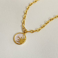 Charme étanche anti-ternissement en acier inoxydable pièce de monnaie en or massif bijoux soleil et lune pendentif collier 14k pour couple