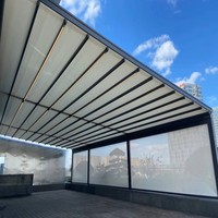 Pergola électrique rétractable moderne en aluminium avec éclairage LED, toit en tissu résistant aux intempéries, écologique, autoportante pour jardin