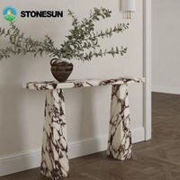 Table console convertible en marbre Calacatta Viola naturel de luxe StoneSun pour salon, chambre à coucher, maison moderne