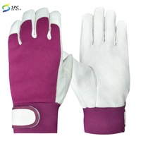 Gants de travail de sécurité en cuir avec paume en tissu rouge résistant à l'abrasion, durables, pour la construction industrielle, avec manchette en velcro