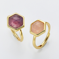 Bague tendance en pierres précieuses naturelles, pierre de naissance, pour femme, en laiton plaqué or 18 carats, forme hexagonale