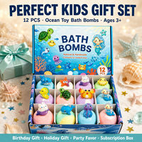 Ensemble de jouets de bain effervescents faits main sur le thème de l'océan, boules pétillantes colorées avec figurines marines aléatoires, cadeau pour enfants, sensation hydratante, étiquette OEM