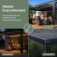 Pergola de balcon extérieure en aluminium robuste, à commande manuelle, résistante au vent, isolante thermiquement, tailles personnalisables