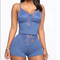 Hochwertige sexy Spitze Mesh Hollow Out Pyjamas Strick Pyjama Set Damen Nachtwäsche