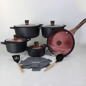 Juego de Ollas de Cocina <span class=keywords><strong>Antiadherentes</strong></span> Modernas de 15 Piezas, Utensilios de Cocina de Aluminio Antiadherente en Blanco, Negro y Gris Granito - Product Image 2