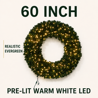 Guirlande de Noël LED pré-éclairée surdimensionnée 60 pouces 1200 points lumineux, lumières blanc chaud enroulées de fil, pour centres commerciaux, hôtels, extérieur, étanche, homologuée UL, vente en gros