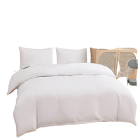 Parure de lit 4 pièces en fibre de bambou 400TC style uni pour l'été, avec housse de couette et draps tissés toutes saisons