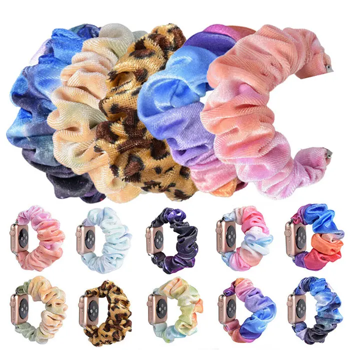 नवीनतम डिजाइन लोचदार Scrunchie घड़ी बैंड नरम एप्पल के लिए Scrunchy महिलाओं लड़की घड़ी का पट्टा कंगन घड़ी बैंड