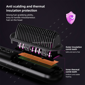 Mini USB <span class=keywords><strong>barbe</strong></span> lisseur brosse à Air chaud brosse électrique sans fil Ion négatif chauffé cheveux lisseur peigne - Product Image 3