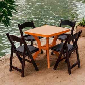 Modern <b>Folding</b> Outdoor Garden Chair Set <b>Plastic</b> Frame Black Seat Orange <b>Table</b> Water Resistant Lightweight Stackable - Product Image 1