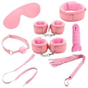 Rood Zwart Roze Erotische Webbing Pluche 8Pcs Bondage Set Kit Klassiek Eenvoudig Met Handboeien Handboeien Oog-Manchetten Ketting Voor Koppels Sex S