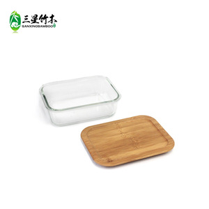 Customizable <b>bamboo</b> and wood lids, square sealing silicone ring food storage <b>container</b> lids, glass and stainless steel lunch - Product Image 3
