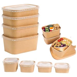 High Quality Kraft <b>Square</b>/Rectangular Disposable Eco-Friendly Bowl Embossing UV Coating for Fried Rice/Salad/Bento Takeaway Box - Product Image 1