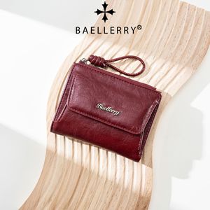 กระเป๋าสตางค์สั้นผู้หญิง Baelerry สีแดง หนัง PU เคลือบแว็กซ์ ซิปใส่เหรียญ ช่องใส่บัตรหลายช่อง ใช้ได้ทุกวัน - Product Image 1