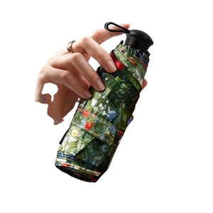 Parapluie de poche mini rétractable à cinq plis, imprimé, noir, en vinyle, protection UV, cadeaux d'affaires pour femmes 6 - Product Image 3