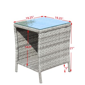 Mesa de Centro para Patio Exterior con Cubierta de Vidrio Templado Transparente, Estructura Tejida y Estante de Almacenamiento, Muebles de Jardín - Product Image 3