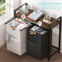 Panier à linge double multifonctionnel de 112 L, type sur pied, avec poignées en tissu, pour le rangement des outils