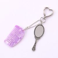 BELLEWORD Mini peigne en acétate avec miroir, porte-clés, pendentif UV, miroir cosmétique, breloque de téléphone, cadeau de poche, mode