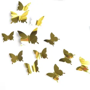 12Pcs/set Butterflies Reflective PET Wall Mirror Decal Wall Art Decor Self-adhesive 3D Butterfly Mirror Wall Stickers