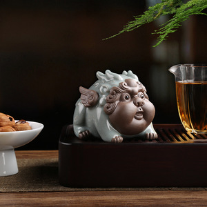 Figurine Pixiu en céramique Ge Kiln, 2 pièces, décoration de table faite à la main pour salon, bureau, maison, cadeau attirant la richesse - Product Image 2