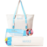 Juego de tres piezas de lona con estampado de letras, bolsa de almacenamiento de mahjong, neceser de viaje plegable de gran capacidad para maquillaje