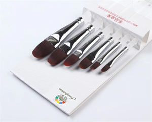 Pinceau plat professionnel en nylon avec manche en plastique, pinceau à peinture acrylique en forme de filbert, ensemble de pinceaux à peinture acrylique rouge vin - Product Image 1