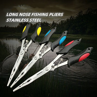 Pince à bec plat longue en acier inoxydable, fonction de pêche, utilisation en rivière, dépose des hameçons, coupe des lignes tressées, outils