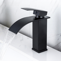Robinet de lavabo cascade transfrontalier en céramique simple, chaud et froid, double usage, en acier inoxydable noir, à large ouverture