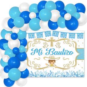 Juego de 78 Guirnaldas de Globos Azules de <span class=keywords><strong>Mi</strong></span> Bautizo para que Dios Bendiga al Bebé Decoración de Fiesta de Bautizo - Product Image 1