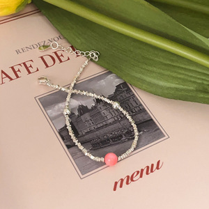 S925 Sterling <b>Silver</b> Red <b>Bead</b> Bracelet For Women Everyday Wear Simple Design - Product Image 2