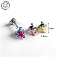 Nouveau Labret en Titane ASTM-F136 Freya avec Cône à Pointe et Zircon à Dos Plat pour Piercing Hélix, Tragus, Cartilage, Lèvre