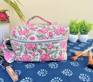 Cotton Block Print bag Quilted <b>Makeup</b> Bag <b>Vanity</b> Pouch For Sale Indian Floral Cotton <b>Vanity</b> Travel Pouch in wholesale price - Product Image 1