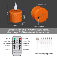 Velas LED Recargables por USB con Llama Realista Parpadeante, sin Fuego, con Control Remoto para Decoración del Hogar y Festividades, Juego de 6