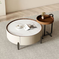Table basse ronde en cuir et acier, style moderne créatif et antique, pour salon de luxe, couleur crème, haute qualité