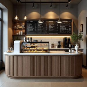 Muebles Comerciales para Cafetería, Bar, Estante para Botellas de Vino, Quiosco, Estantes de Madera con LED, Vidrio Templado, Diseño Duradero para Cafetería, Decoración de Cafetería - Product Image 2