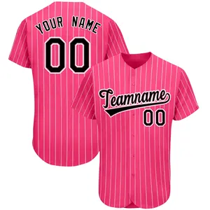 Custom Logo Plain Baseball Jersey Button Up Streep Shirts Polyester Sport Jersey Baseball Wear Uniformen Voor Volwassenen Kids