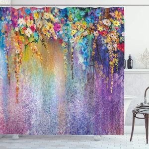 Juego de Cortinas de Ducha de Tela de Poliéster Impermeable con Diseño Floral Personalizado CF para Decoración del Hogar y Baño, con Ganchos - Product Image 1