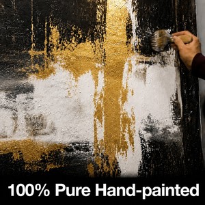 Peinture abstraite dorée et noire sur toile, grande taille, personnalisable, faite à la main, texture 3D, art mural minimaliste pour la décoration d'hôtels de luxe - Product Image 3
