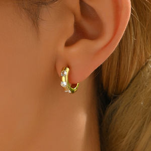 Boucles d'oreilles créoles en cuivre élégantes simples pour femmes de Style populaire avec Zircon parfait anniversaire bijoux de mode cadeau boucles d'oreilles - Product Image 2