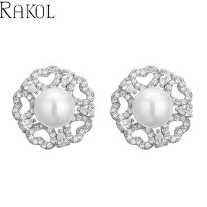 RAKOL EP5295 New Arrival Real Gold Plated Zircon Fashion Daily Use Round Freshwater Pearl Earrings - Product Image 3