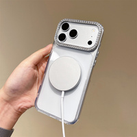 Coque de téléphone magnétique à paillettes avec anneau et miroir de maquillage pour iPhone 18 17 Pro Max 16 15 14 13, avec cadre d'appareil photo en strass brillant et protection intégrée