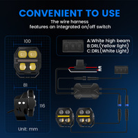 Projecteur LED carré 64W 4 pouces 12000LM Blanc Jaune DRL Lumière auxiliaire 9-30V 6000K Aluminium moulé sous pression IP68 IP69K Étanche