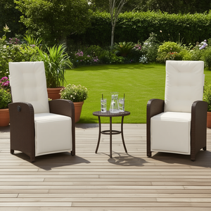 Set da bistrot in polyrattan marrone a 3 pezzi con cuscini, mobili da giardino per esterni, posti a sedere per 2 persone, stile contemporaneo - Product Image 2
