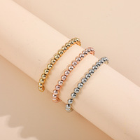 Bracelets Empilables Élastiques Plaqué Or 18K PVD en Acier Inoxydable Imperméable avec Perles Dorées, pour Adolescentes et Femmes